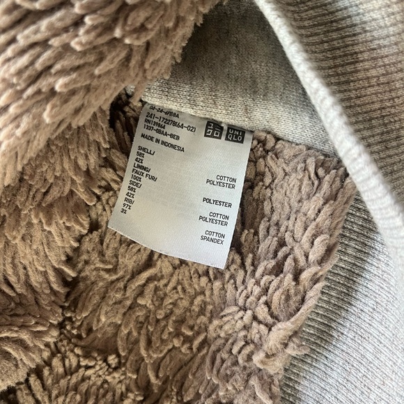 Uniqlo Sherpa Lined Zip Hoodie Heather Gray Women’s XS Faux Fur Fleece Jacket - Picture 11 of 13